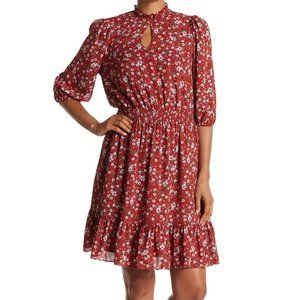 NANETTE LEPORE Floral 3/4 Puff Sleeve Smock Neck & Waist Dress (RRP $138)